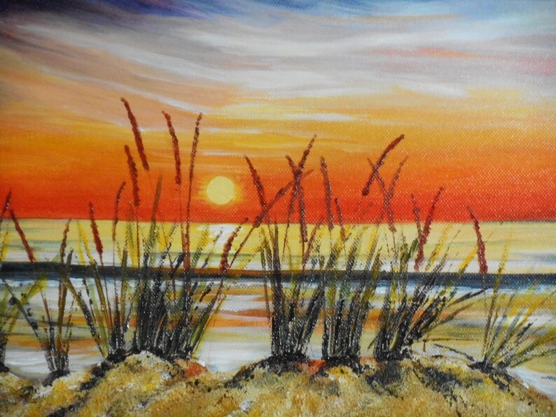 Tableau original d'un coucher de soleil sur l'océan à l'acrylique fait