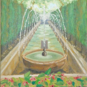 Painting of the fountain Santa Maria de Mallorca Spain small format oil on canvas or sister birthday gift or office decoration image 3