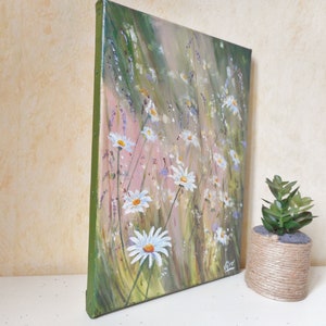 Tableau original de fleurs des champs à l'acrylique Fleurs sauvages peinture de fleurs blanches image 7