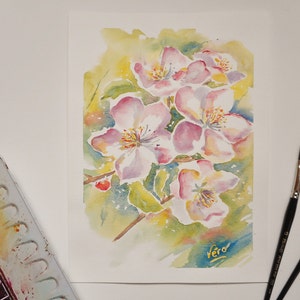 Eternal Flowers Watercolor Painting of Pink Hawthorn Flowers Unique Anniversary Gift