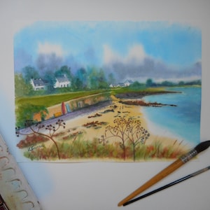 Watercolor seascape, Quiberon, Brittany, France