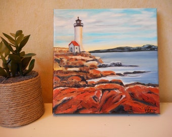Brand Point Lighthouse painting USA original sea oil painting