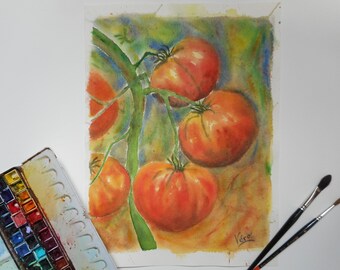 Aquarelle de tomates rouges fait main