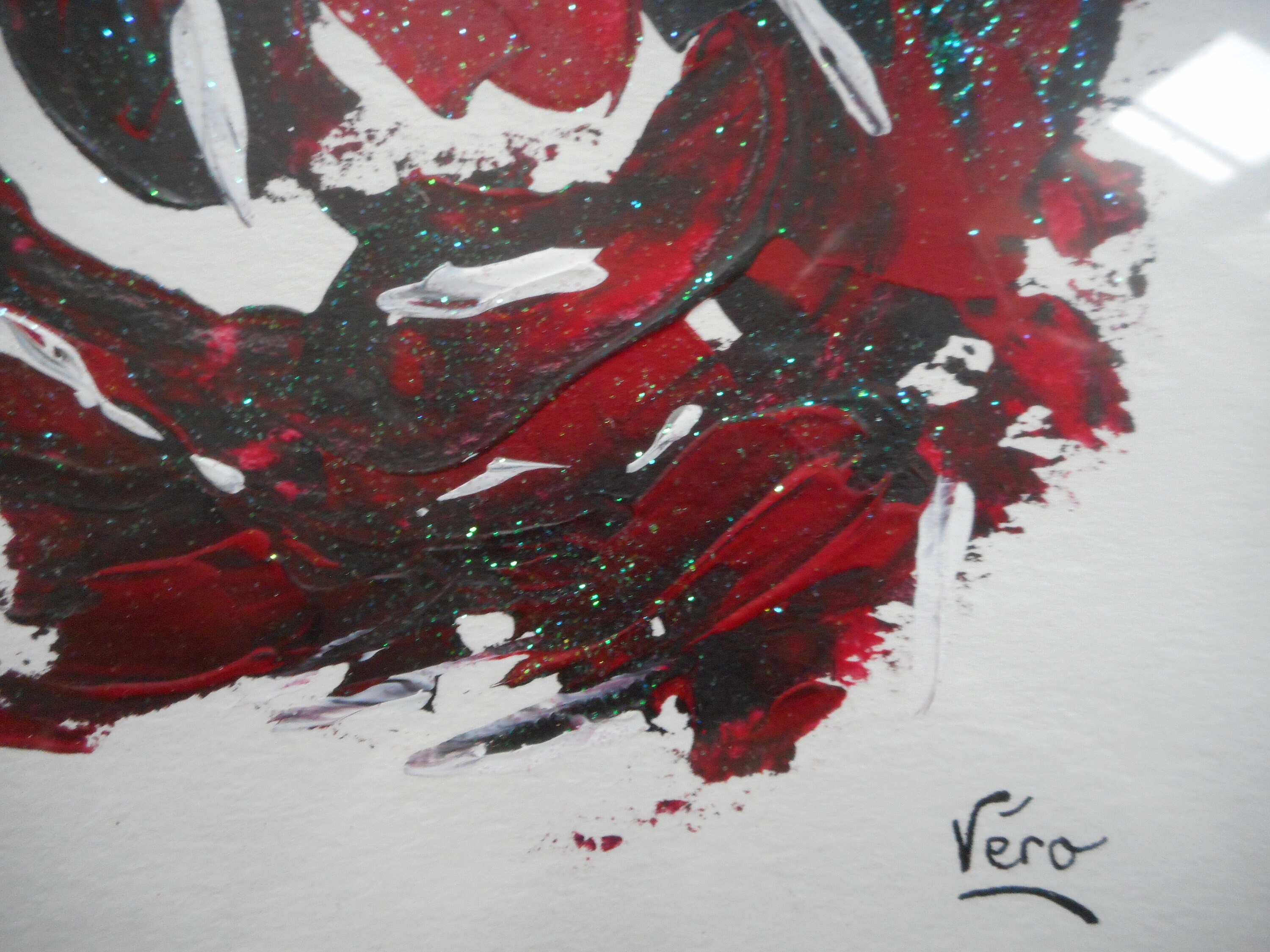 Red and Black Abstract Painting in Small Square Format Acrylic on