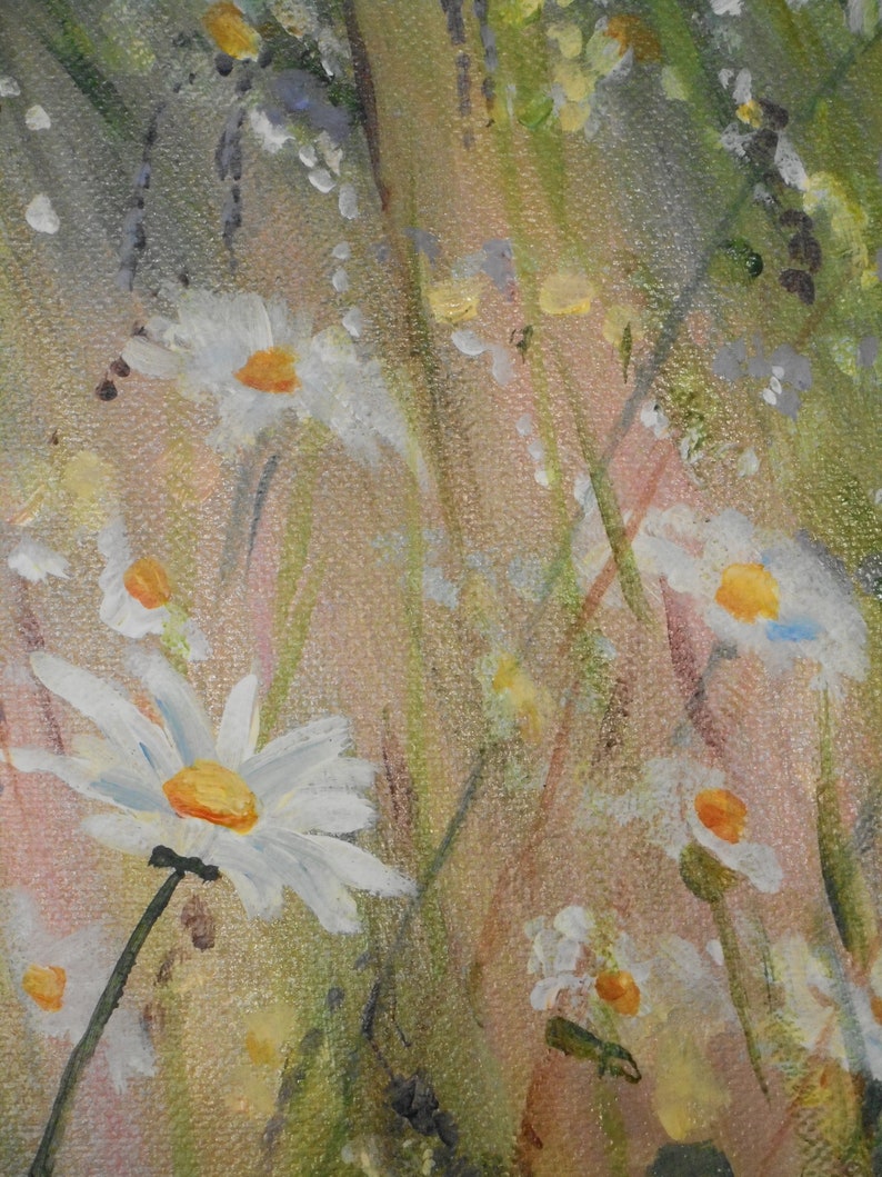 Tableau original de fleurs des champs à l'acrylique Fleurs sauvages peinture de fleurs blanches image 3