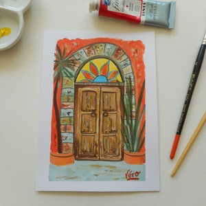 Originale Gouache-Malerei einer alten Tür Originalillustration kleinformatige Tür