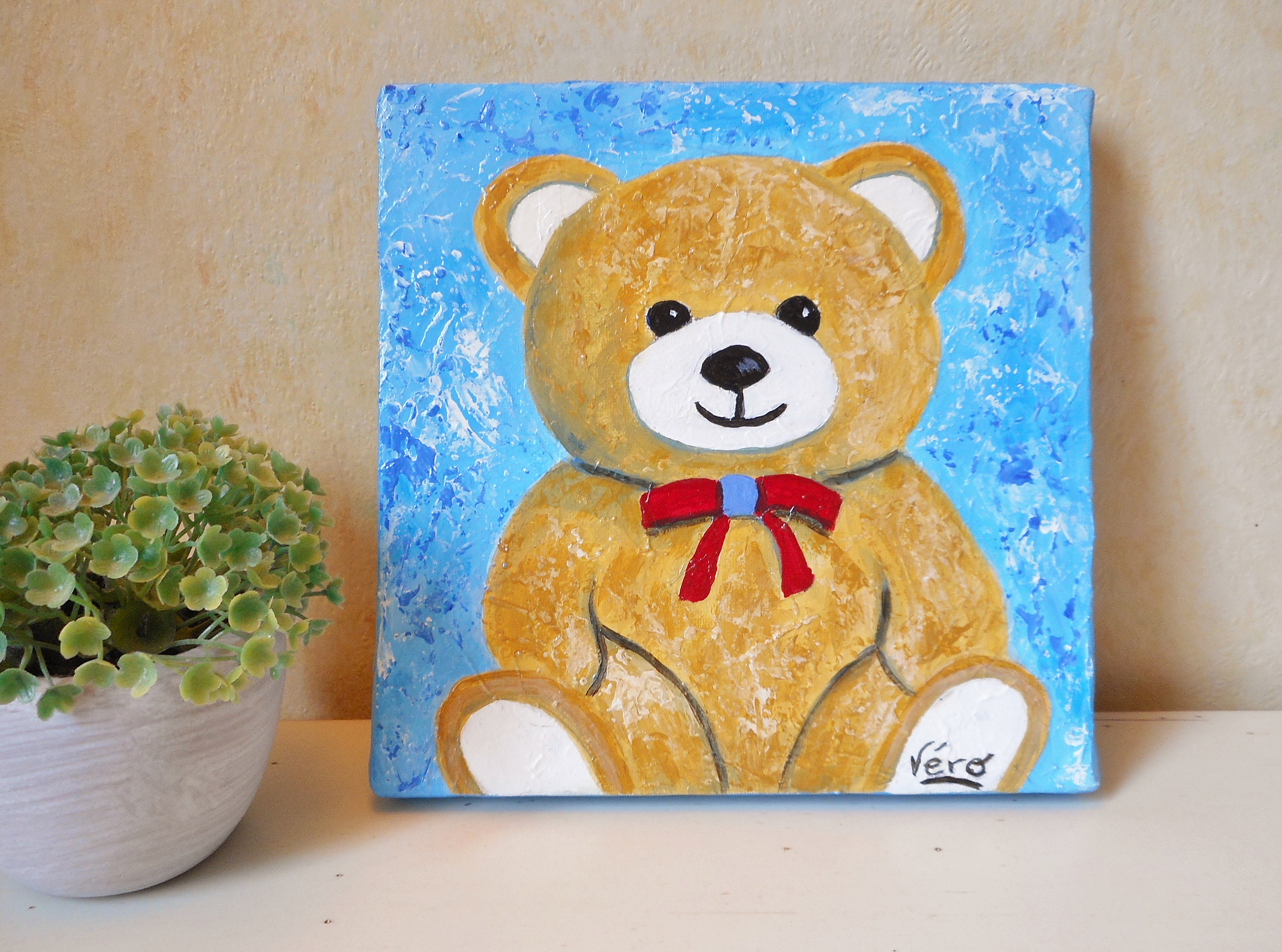 Cadre carré 25x25 cadeau naissance avec illustration ours polaire et  étoiles pour chambre enfant bébé : illustrations-dessins par stillistic
