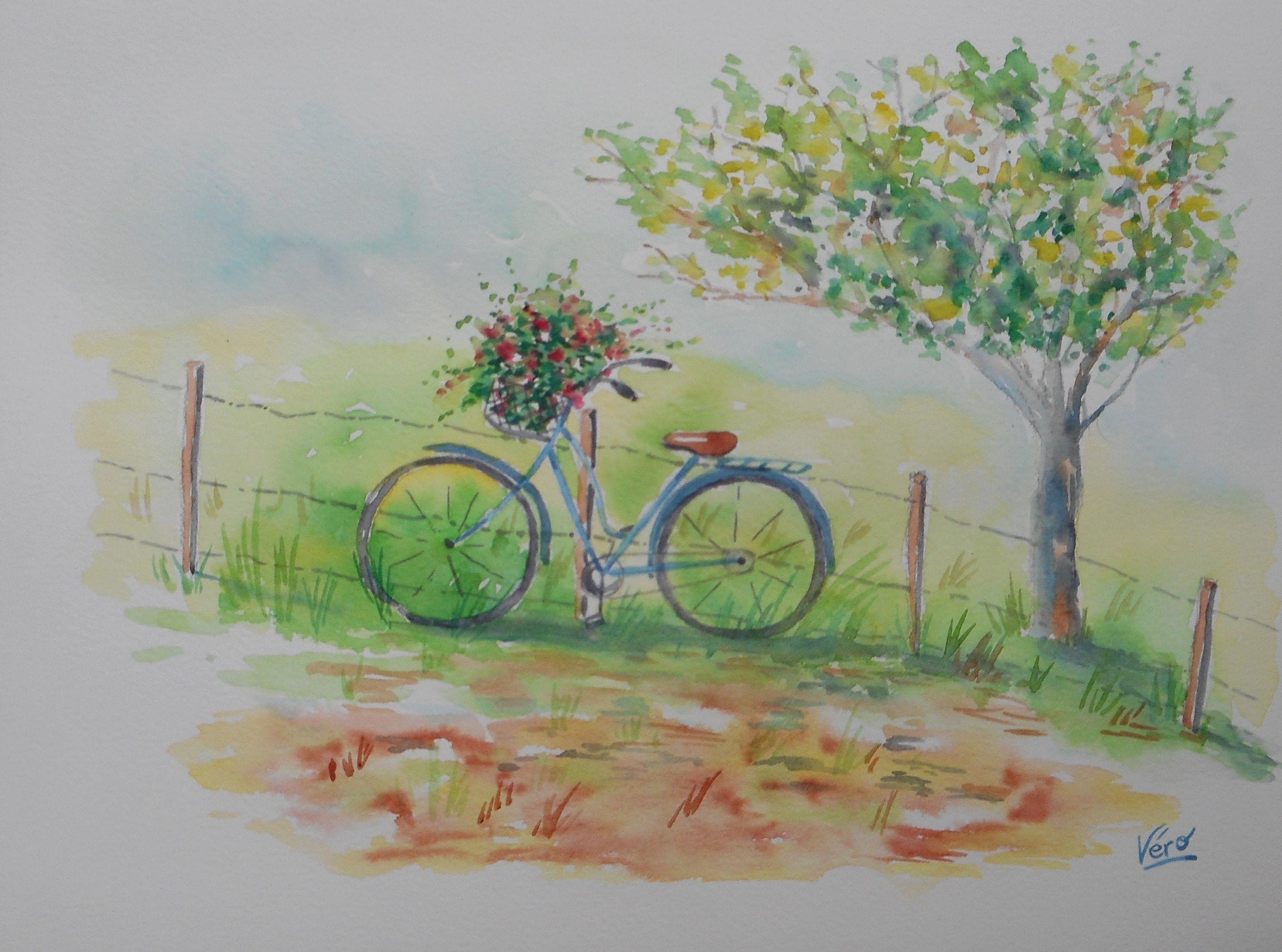 Original Countryside Bike Ride Watercolor or Bicycle Painting Etsy UK