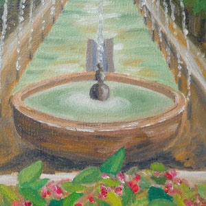 Painting of the fountain Santa Maria de Mallorca Spain small format oil on canvas or sister birthday gift or office decoration image 2