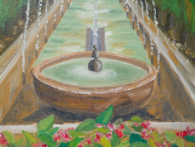 Painting of the fountain Santa Maria de Mallorca Spain small format oil on canvas or sister birthday gift or office decoration image 2