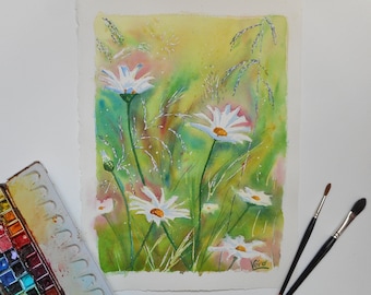 Handmade spring flower watercolor artwork