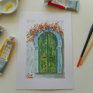 Originale Gouache-Malerei einer alten Tür Originalillustration kleinformatige Tür