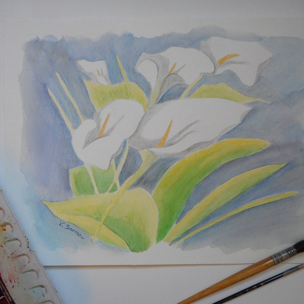 Peinture d'arums à l'aquarelle peinture fleurs blanches