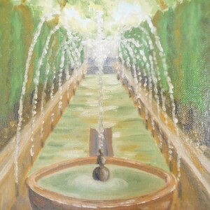 Painting of the fountain Santa Maria de Mallorca Spain small format oil on canvas or sister birthday gift or office decoration image 4