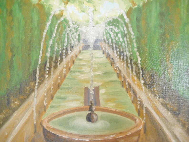 Painting of the fountain Santa Maria de Mallorca Spain small format oil on canvas or sister birthday gift or office decoration image 4