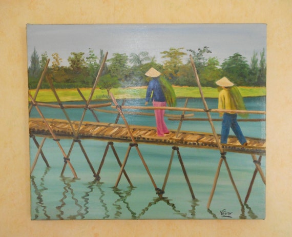 Asian Landscape Oil Painting of a Bamboo Bridge or Asian Landscape Painting  or Room Decoration or Birthday Gift for Mom - Etsy