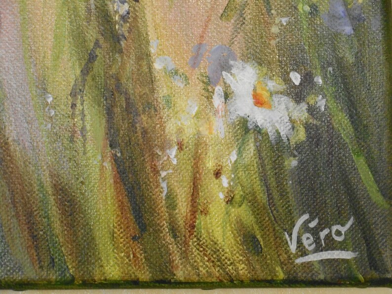 Tableau original de fleurs des champs à l'acrylique Fleurs sauvages peinture de fleurs blanches image 4