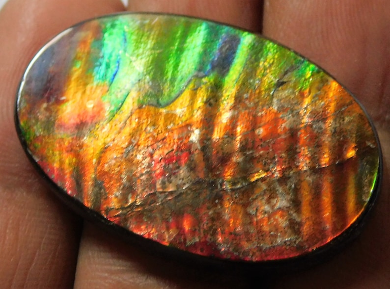 33.90 Cts Natural Polished Ammolite Cabochon Loose Gemstone 38X25X3.7 mm MM 08