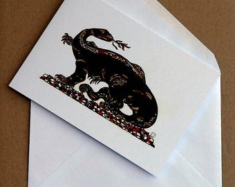 Salamander, art illustration note card by Rosie Simpson