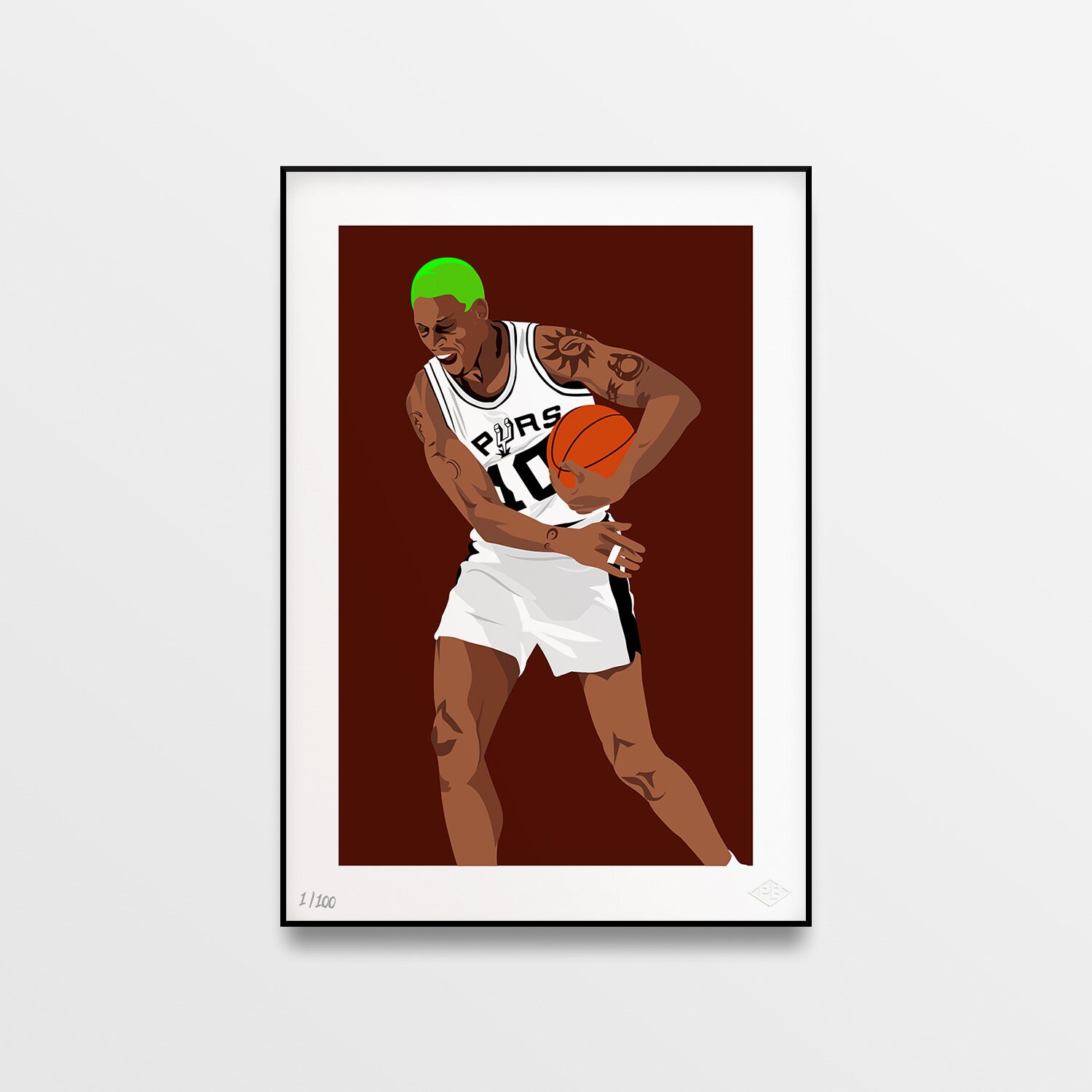 Dennis Rodman Spurs, Limited Edition Art Print. Premiere Base
