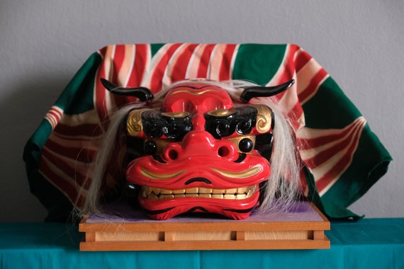 木製 獅子の顔 装飾マスク 金目【獅子噛み】幅30cm、魔除け