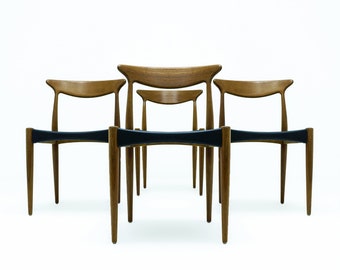 Set of 4 Vintage Danish Mid Century Arne Hovmand-Olsen MK310 teak dining chairs for Mogens Kold, 1950s