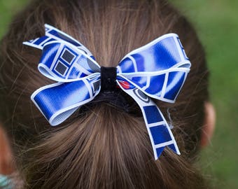 4" Shiny R2D2 blue bow with black velvet center