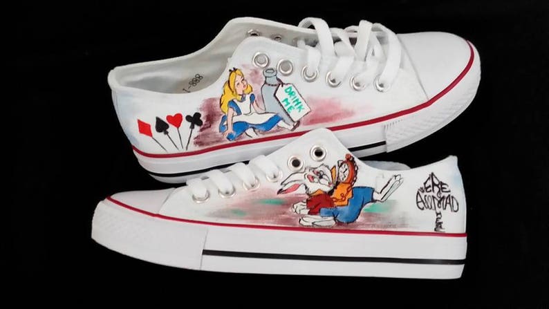 Customised shoea, Alice in Wonderland, handpainted, trainers style converse. REAL CONVERSE available on request. Please contact me! Customised shoea, Alice in Wonderland, handpainted, trainers style converse. REAL CONVERSE available on request. Please contact me!