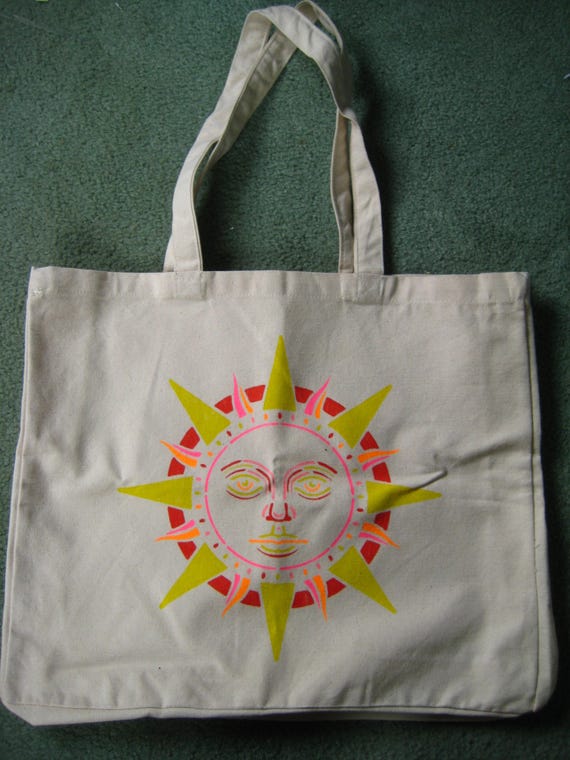 Decorated Natural Canvas Tote Shopping Bag Sun Etsy