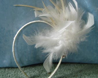 White Feathered Satin Headband _ Alice Band