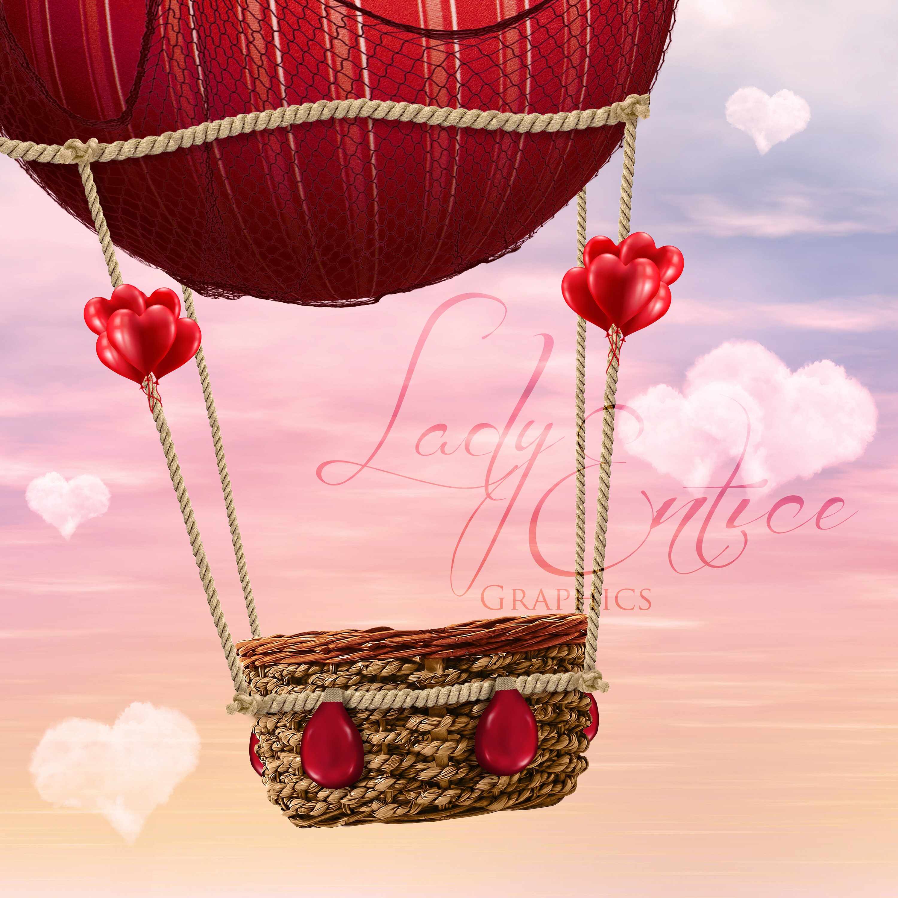 Valentines Hot Air Balloon Digital Backdrop Background Etsy