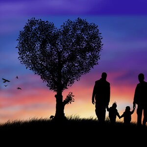 Valentines Silhouette Love heart tree digital backdrop background
