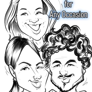 K&ouml;nnte beinhalten: Schwarz-Wei&szlig;-Karikatur von drei Personen mit &uuml;bertriebenen Gesichtsz&uuml;gen. Der Text &bdquo;Perfektes Geschenk f&uuml;r jeden Anlass&ldquo; ist &uuml;ber den Karikaturen zu sehen. Das Bild zeigt humorvolle Gesichter.