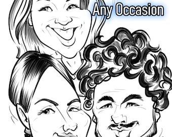 Custom Caricature from Photo, Hand Drawn Portrait (Not AI), Personalised Cartoon Gift, Couple Family Illustration,700+ Reviews