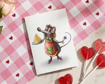 Hand-Drawn Mouse Greeting Card – Cheese Design (Digital Download)