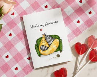 Hand-Drawn Valentine's Day Cat Card – Printable 'You're My Favourite' (PDF, JPG, PNG)