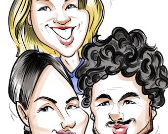 Personalized Color Caricature Portrait, Custom Sketch (Digital Drawing)