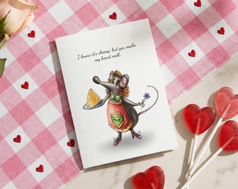 Valentine’s Day Printable Card – Mouse With Cheese, Cheesy Valentine Pun, Instant Download Love Card