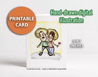 Hand-Drawn Greeting Card, Birthday Card, Anniversary – Printable, Instant download (PDF, JPG, PNG)