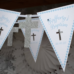 Estamenha de batismo decs - 3m personalizado sob medida bebê azul meninos cartão feito à mão banner de batismo - presente presente - COMPRE 2 presentes e entrega GRATUITOS