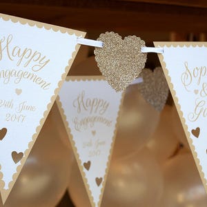 Handmade engagement bunting - Personalised rose gold banner - Contemporary heart bunting - Engaged decs - Civil partnership