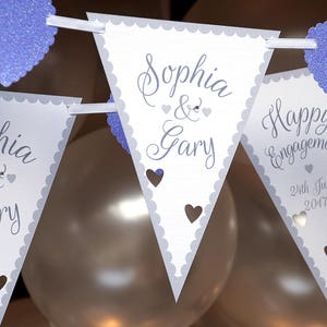 Engagement bunting - Personalised lilac engagement banner - Contemporary heart bunting - Engaged decs - Civil partnership - other colours!