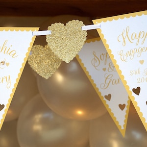 handmade engagement bunting - personalised gold engagement banner - contemporary engaged bunting - engaged decorations - civil partnershipp