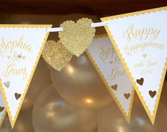 handmade engagement bunting - personalised gold engagement banner - contemporary engaged bunting - engaged decorations - civil partnershipp