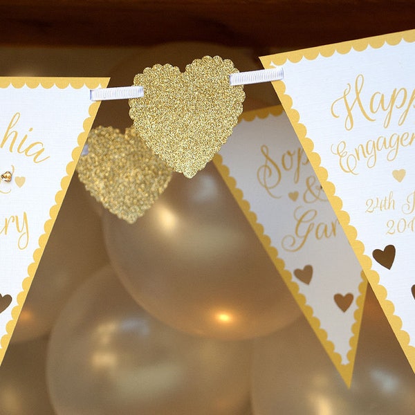 handmade engagement bunting - personalised gold engagement banner - contemporary engaged bunting - engaged decorations - civil partnershipp