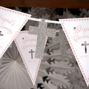 empavesado de bautizo - rosa bebé personalizado 2m 13 banderas - banner de niñas de tarjeta hecho a medida - regalo de bautizo personalizado - calidad