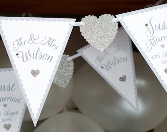 Personalised wedding bunting - I do - Silver mr & mrs Banner - Quality contemporary card wedding banner - heart quality reception decoration