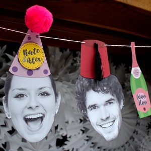 engagement personnalisé bunting - photo face carte bunting bannière - personnalisé saucisson engagé - champagne - decs fête de fiançailles -