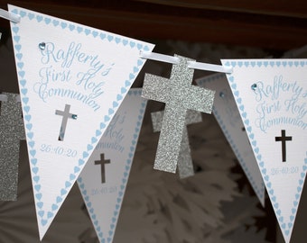 first holy communion bunting - personalised baby blue  - boys communion banner -  holy communion present gift - BUY 2 FREE GIFT.