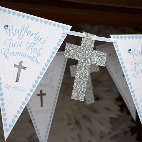 first holy communion bunting - personalised baby blue  - boys communion banner -  holy communion present gift - BUY 2 FREE GIFT.